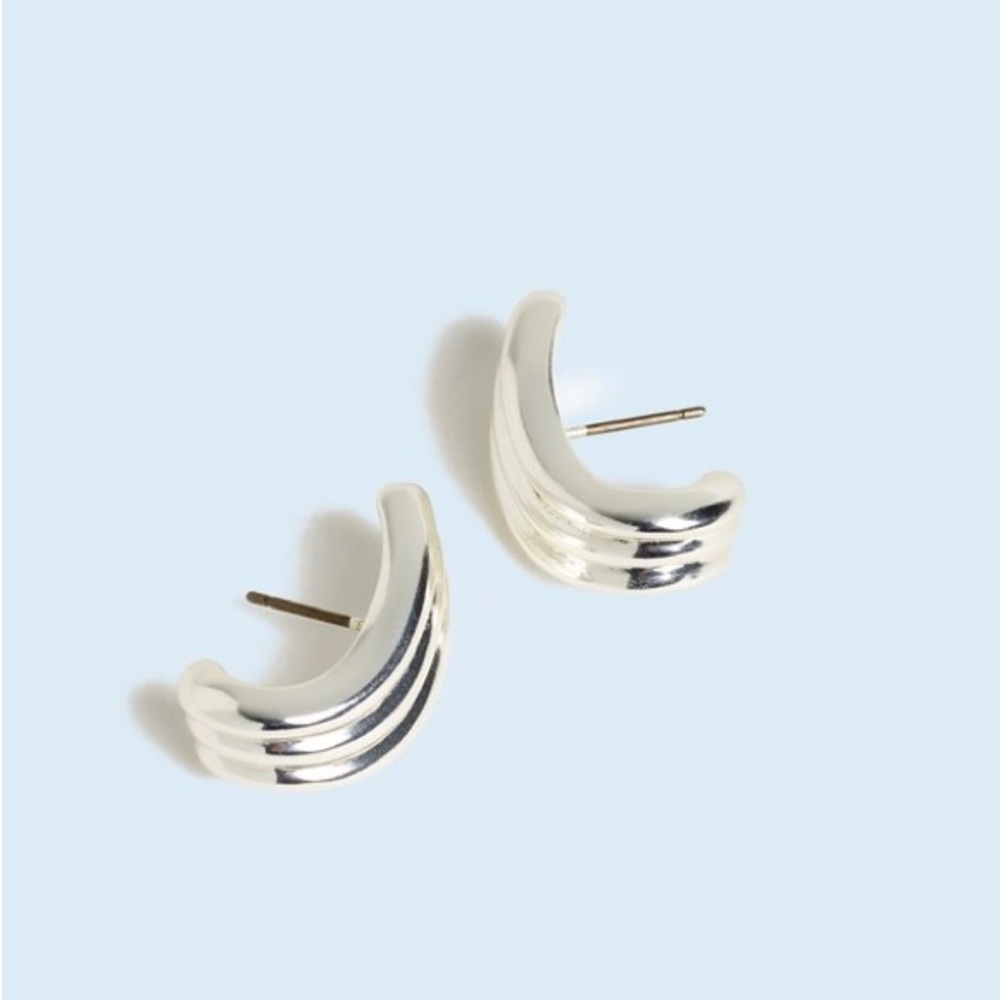 NEW Madewell Ribbed Wavy Statement Silver Earrings